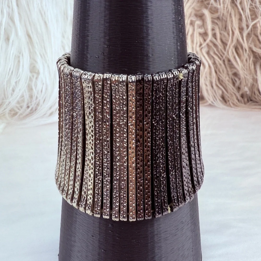 Silvertone aged Goldtone, black gunmetal wide band stretch bracelet